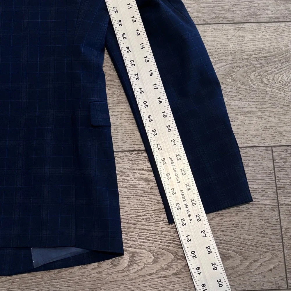 Strellson Blazer Mens Navy Blue Plaid Stretch Tailored Sport Coat‎ Jacket